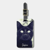 Zwart Kat Leuk Dier Foto Gepersonaliseerde Naam Bagagelabel (Voorkant verticaal)