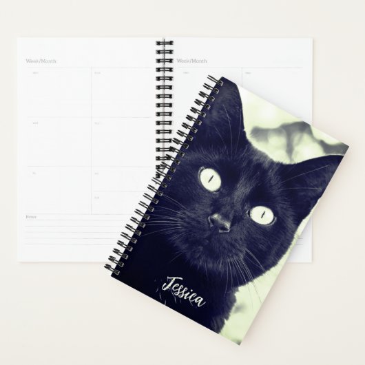 Zwart Kat Leuk Dier Gepersonaliseerde Naam Planner (Display)