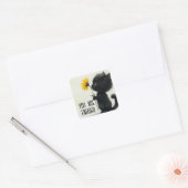 Zwart Kat met Daisy en Quote Vierkante Sticker (Envelop)