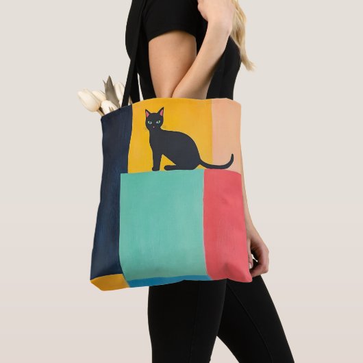 Zwart kat met eenvoudig ontwerp tote bag (Dichtbij)