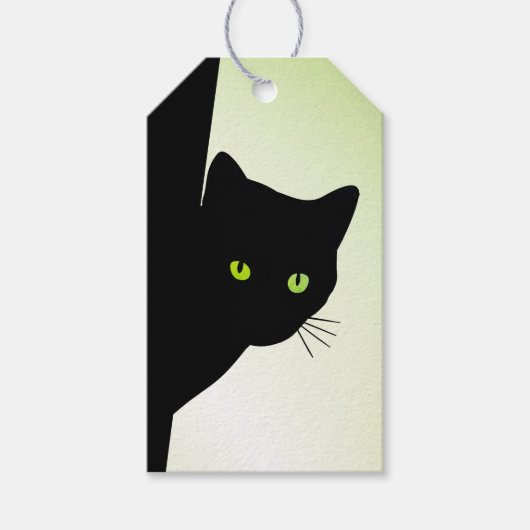 Zwart kat met groene ogen cadeaulabel (Voorkant)