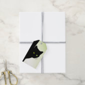 Zwart kat met groene ogen cadeaulabel (Met Touw)