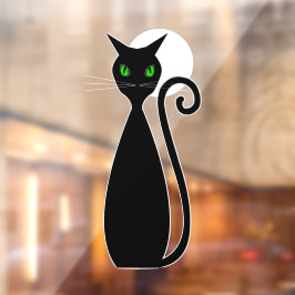 Zwart kat met groene ogen Halloween maan Raamsticker