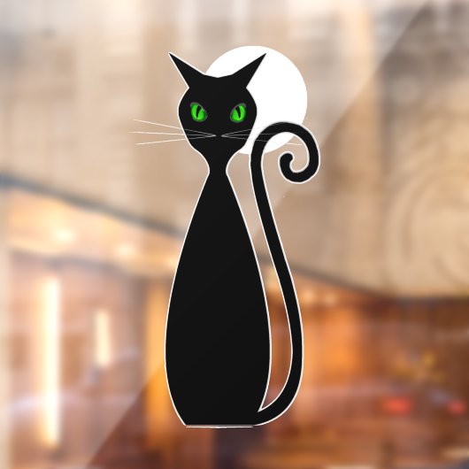 Zwart kat met groene ogen Halloween maan Raamsticker (Vel 2)