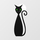 Zwart kat met groene ogen Halloween maan Raamsticker (Vel)