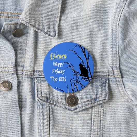 Zwart kat omhoog een boom ronde button 7,6 cm (In situ)