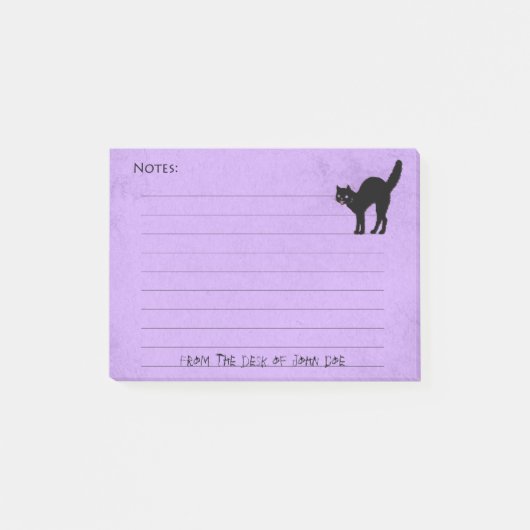 Zwart kat op aangepast Paars notitieblok: Post-it® Notes (Voorkant)