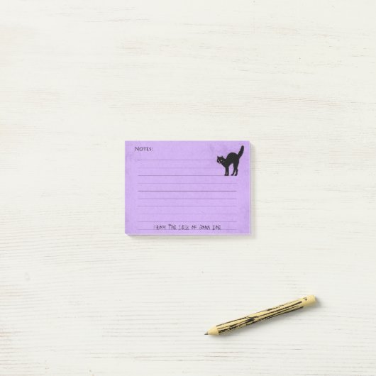 Zwart kat op aangepast Paars notitieblok: Post-it® Notes (Op bureau)