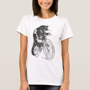 zwart kat op fiets t-shirt