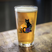 Zwart Kat Paarse Roos Pompoen Halloween Glas