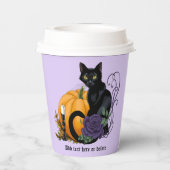 Zwart Kat Paarse Roos Pompoen Halloween Papieren Bekers (Achterkant)