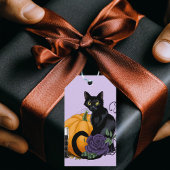 Zwart Kat Paarse Rozen Pompoen Halloween Cadeaulabel
