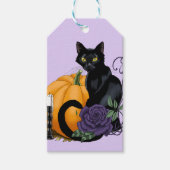 Zwart Kat Paarse Rozen Pompoen Halloween Cadeaulabel (Voorkant)