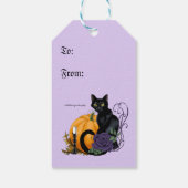 Zwart Kat Paarse Rozen Pompoen Halloween Cadeaulabel (Achterkant)