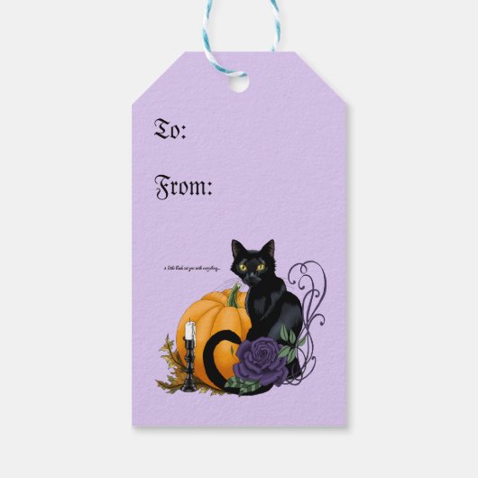 Zwart Kat Paarse Rozen Pompoen Halloween Cadeaulabel (Achterkant)
