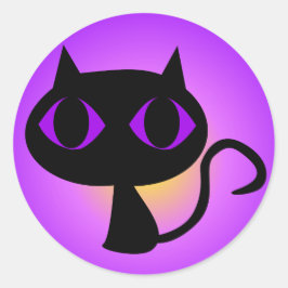 Zwart Kat Paarse verloop Ronde Sticker