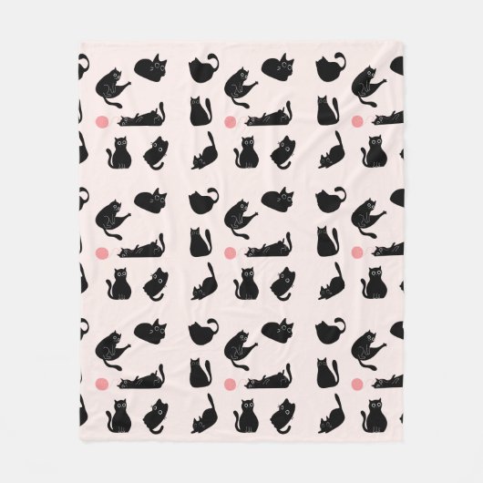 Zwart Kat Patroon Fleece Deken (Voorkant)