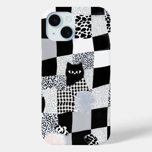 Zwart Kat Patroon Gingham Geruite Luipaard Case-Mate iPhone Case (Achterkant)