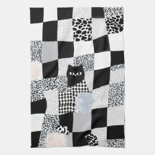 Zwart Kat Patroon Gingham Geruite Luipaard Theedoek