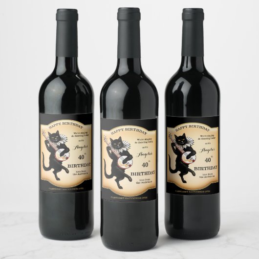  zwart kat - persoonlijk waslabel wijn etiket (Flessen)
