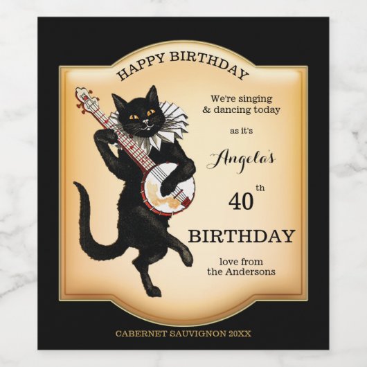  zwart kat - persoonlijk waslabel wijn etiket (Enkel label)