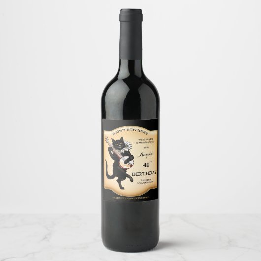  zwart kat - persoonlijk waslabel wijn etiket (Voorkant)