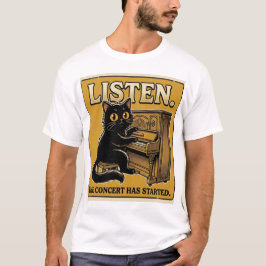 Zwart kat pianomuziek ontwerp t-shirt