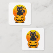 Zwart Kat Pompoen Halloween Kostuum Vierkante Visitekaartje (Voorkant / Achterkant)