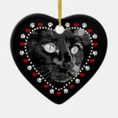 Zwart kat poten en hart Aangepast Ornament (Voorkant)
