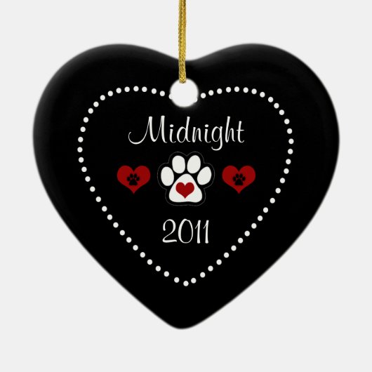 Zwart kat poten en hart Aangepast Ornament (Achterkant)