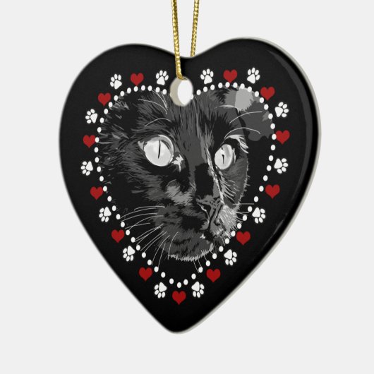 Zwart kat poten en hart Aangepast Ornament (Links)