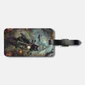 Zwart Kat Rijden Motorfiets Halloween Eng Bagagelabel (Achterkant horizontaal)