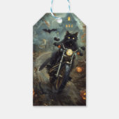 Zwart Kat Rijden Motorfiets Halloween Eng Cadeaulabel (Voorkant)