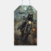 Zwart Kat Rijden Motorfiets Halloween Eng Cadeaulabel (Achterkant)