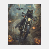 Zwart Kat Rijden Motorfiets Halloween Eng Fleece Deken (Voorkant)