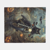 Zwart Kat Rijden Motorfiets Halloween Eng Fleece Deken (Voorkant (Horizontaal))
