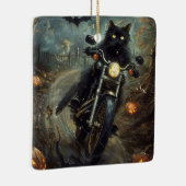 Zwart Kat Rijden Motorfiets Halloween Eng Keramisch Ornament (Rechts)