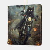 Zwart Kat Rijden Motorfiets Halloween Eng Keramisch Ornament (Links)