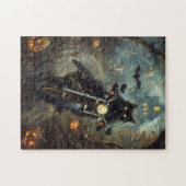 Zwart Kat Rijden Motorfiets Halloween Eng Legpuzzel (Horizontaal)