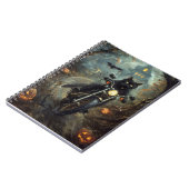 Zwart Kat Rijden Motorfiets Halloween Eng Notitieboek (Linkerzijde)