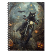 Zwart Kat Rijden Motorfiets Halloween Eng Notitieboek (Voorkant)