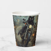 Zwart Kat Rijden Motorfiets Halloween Eng Papieren Bekers (Achterkant)