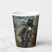 Zwart Kat Rijden Motorfiets Halloween Eng Papieren Bekers (Voorkant)