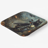 Zwart Kat Rijden Motorfiets Halloween Eng Papieren Bordje (Gebogen)