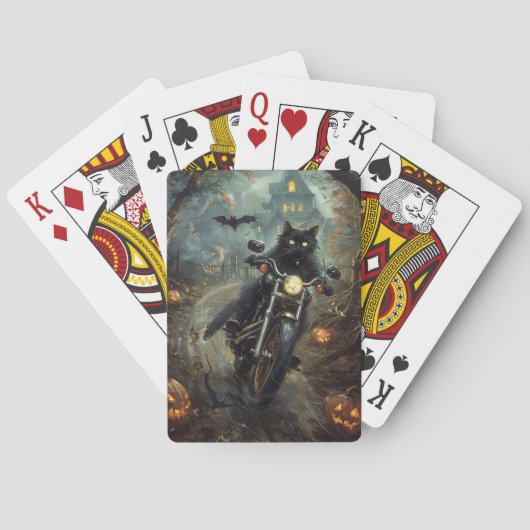 Zwart Kat Rijden Motorfiets Halloween Eng Pokerkaarten (Achterkant)