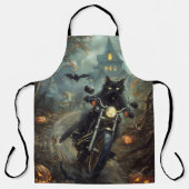 Zwart Kat Rijden Motorfiets Halloween Eng Schort (Voorkant)