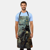 Zwart Kat Rijden Motorfiets Halloween Eng Schort (Gedragen)