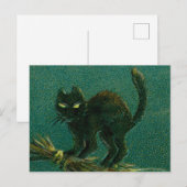  zwart kat rijden op bezem Halloween Briefkaart (Voorkant / Achterkant)