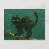  zwart kat rijden op bezem Halloween Briefkaart (Voorkant)