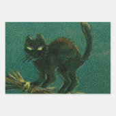  zwart kat rijden op bezem Halloween Inpakpapier Vel (Voorkant 2)